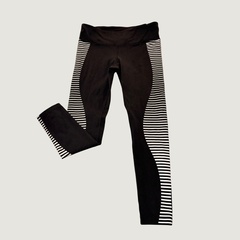 Alo Yoga Womens Black White Striped Side Panel Activewear Leggings Size Small